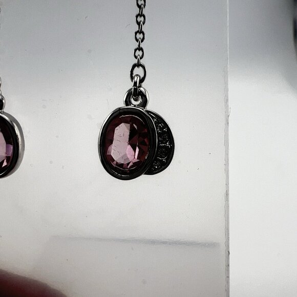 Swarovski Earrings Crystal Drop Dangle 2in1 Set Pink Signed Swan Silver Tone - Picture 2 of 11